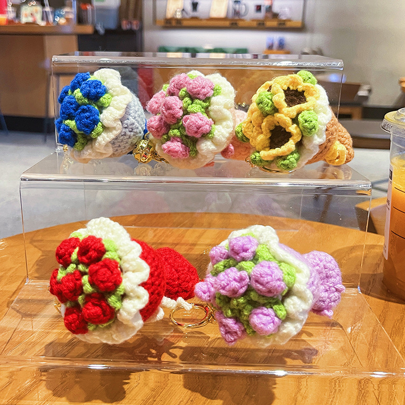 Handgewebter Rosen-schlüsselanhänger – Eleganter Floraler Schlüsselanhänger Für Damen, Süßes Boho-chic-accessoire Für Die Handtasche, Geschenkidee - 