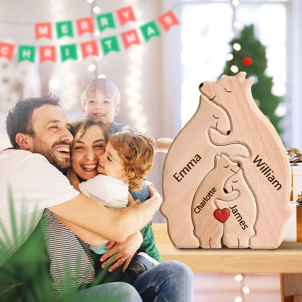 Holzbären Familie Individuelle Namen Puzzle Home Decor Geschenke - FotoPortemonnaie