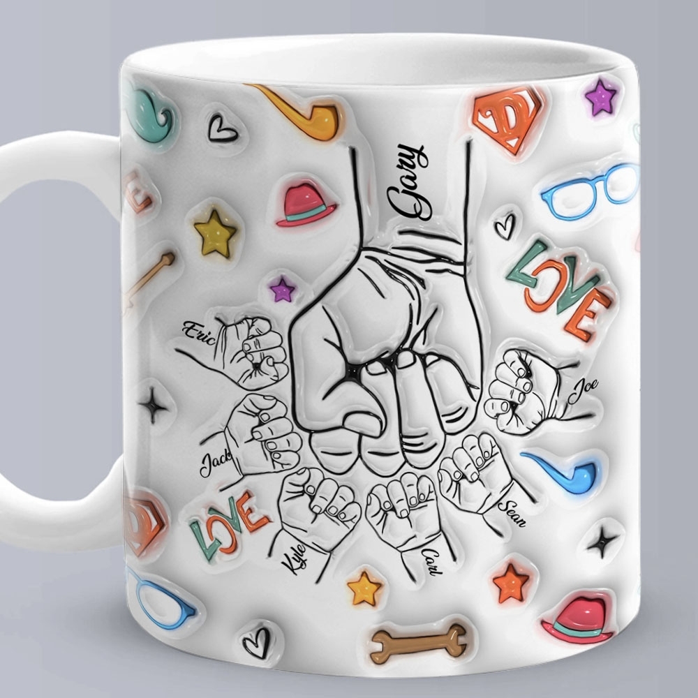 Geschenke Für Ihn, Benutzerdefinierte 1–6 Kinder Personalisierte Namen 3d Aufgeblasenen Effekt Gedruckt Becher Vatertag Geschenke -
