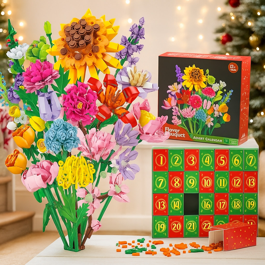24 Tage Weihnachtsblumenstrauß-adventskalender, Bausteine, Weihnachtscountdown, Überraschungsbox