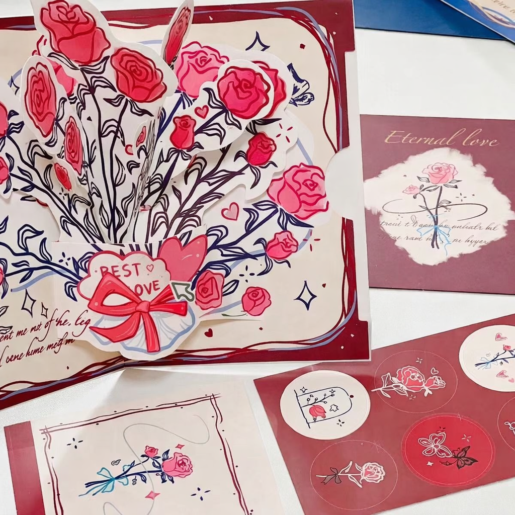 Rote 3d-rosen-grußkarte – Kreative Karte - 