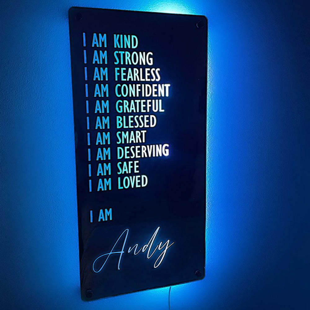 Affirmations Mirror - I Am Mirror Light Colorful Bedroom Lamp - FotoPortemonnaie