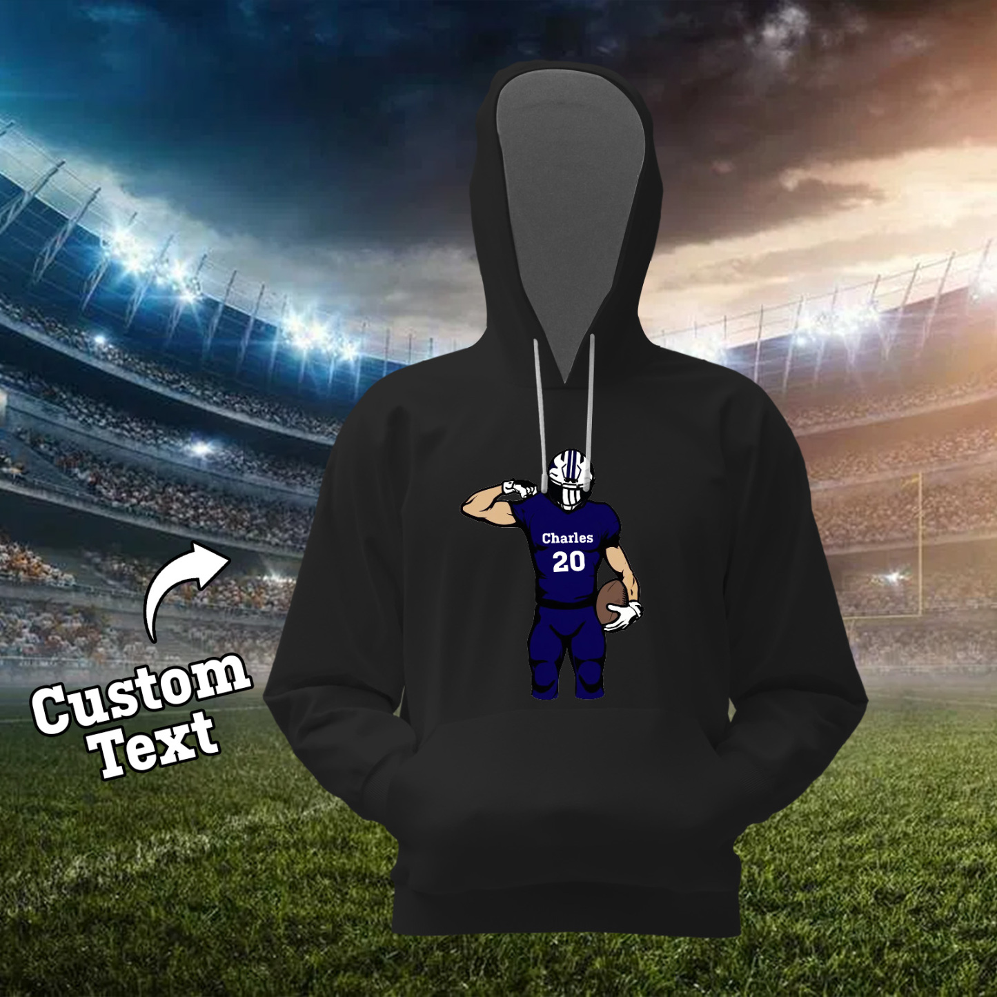 Glänze Am Spieltag – Individuell Gestalteter Glitzer-footballspieler-hoodie - 