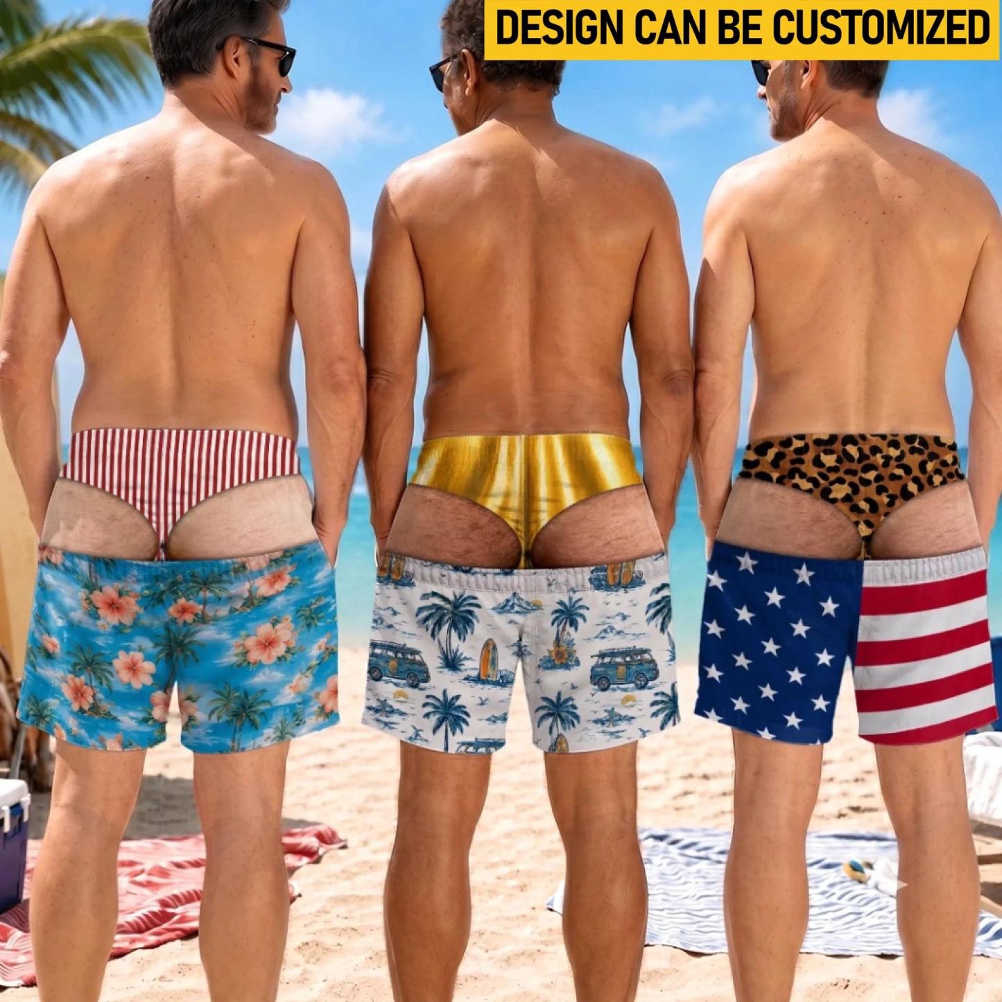 Benutzerdefinierte Lustige Männer Badehose Neuheit Optische Täuschung Badeshorts Lustige Neuheit Party Boardshorts Geschenk Für Ehemann Freund - 