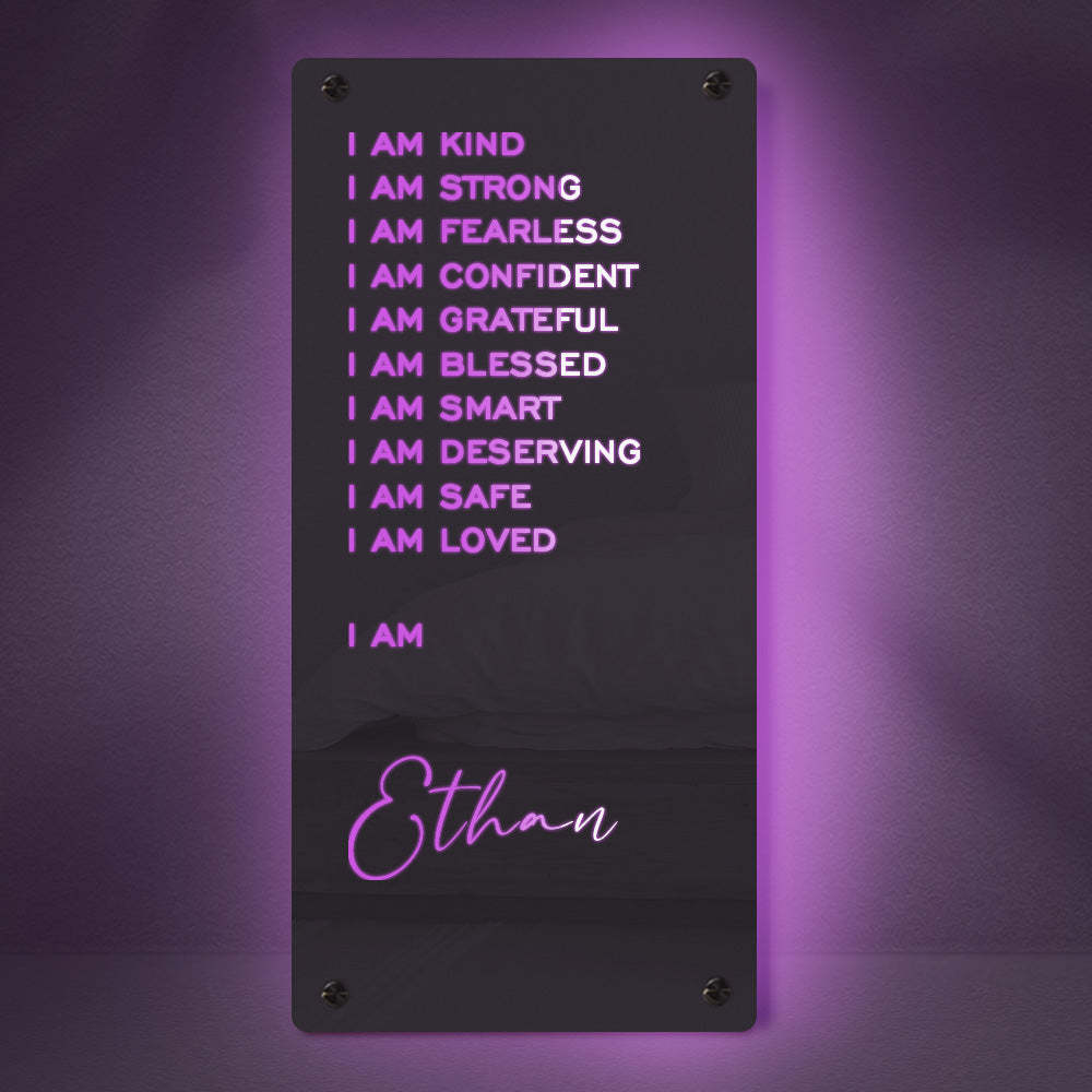 Affirmations Mirror - I Am Mirror Light Colorful Bedroom Lamp - FotoPortemonnaie