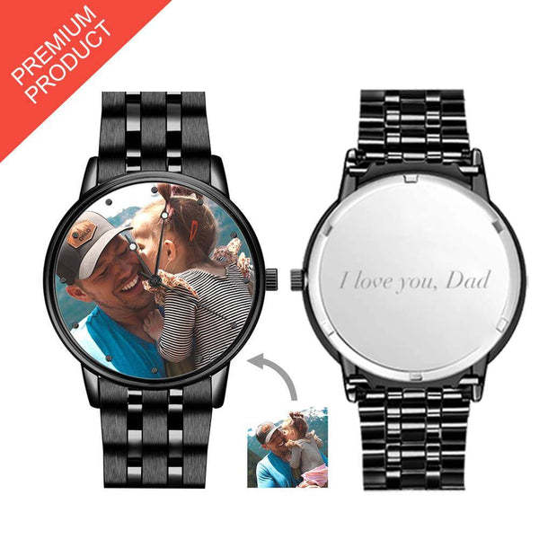 Herrenuhr Mit Foto, Graviert, Schwarzes Legierungsarmband, 38 Mm, Jubiläumsgeschenke -
