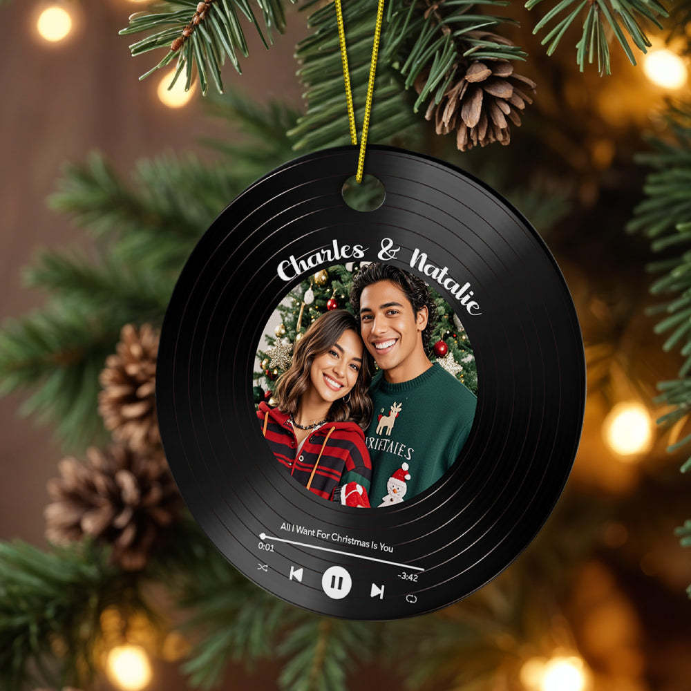 Personalisiertes Foto-ornament Im Vinyl-schallplatten-stil, Weihnachts-keramik-ornament, Geschenk Für Liebhaber -