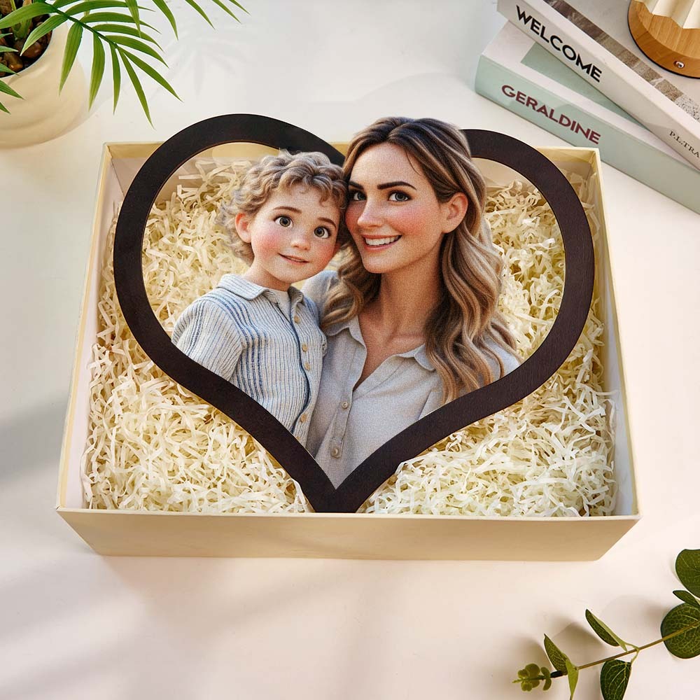 Geschenke Für Mama Personalisierter Herzförmiger Fotorahmen Im Cartoon-stil -