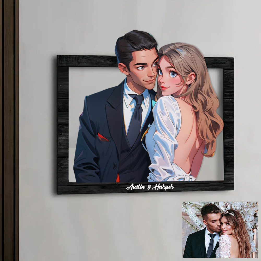 Personalisiertes 3d-foto-holzrahmenschild Im Cartoon-stil, Individuelles Familienfoto, 3d-cartoon-portrait-geschenke -