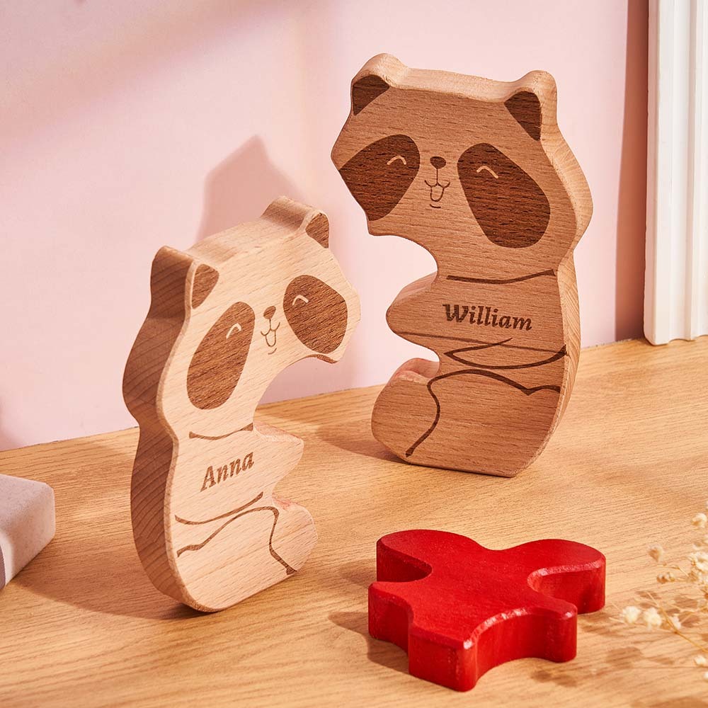 Benutzerdefinierte Name Holz Panda Paar Herz Blöcke Valentinstag Geschenke - FotoPortemonnaie