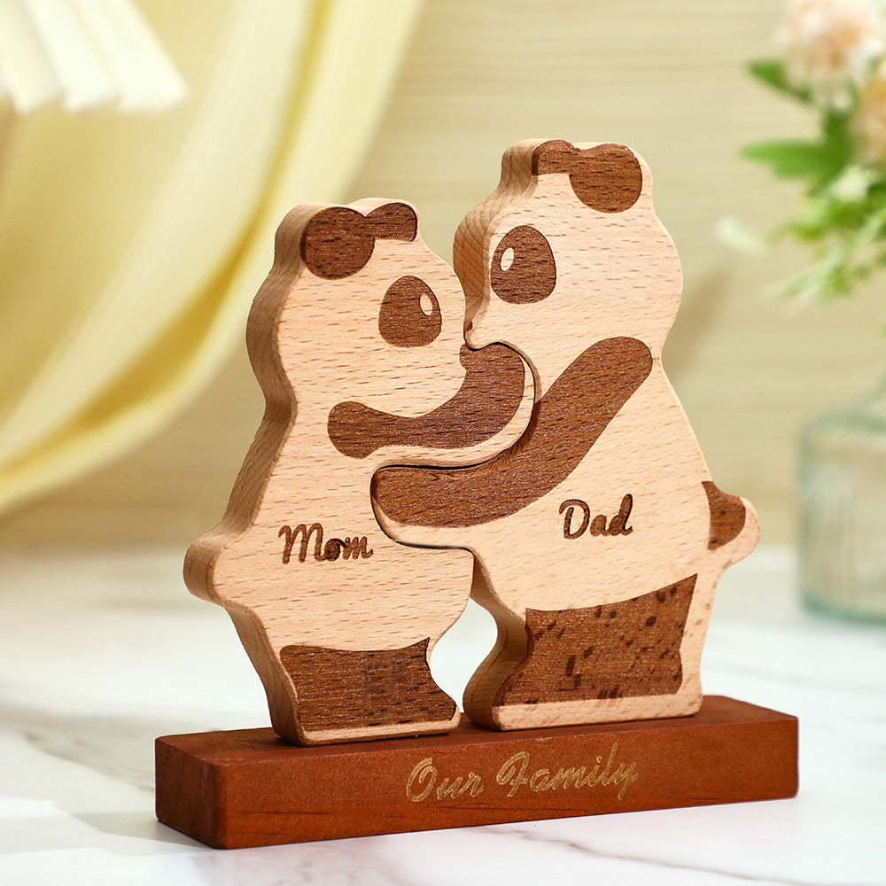 Benutzerdefinierte Namen Holz Pandas Familie Block Puzzle Home Decor Geschenke - FotoPortemonnaie