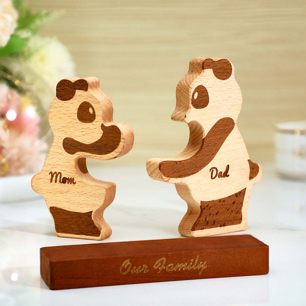 Benutzerdefinierte Namen Holz Pandas Familie Block Puzzle Home Decor Geschenke - FotoPortemonnaie