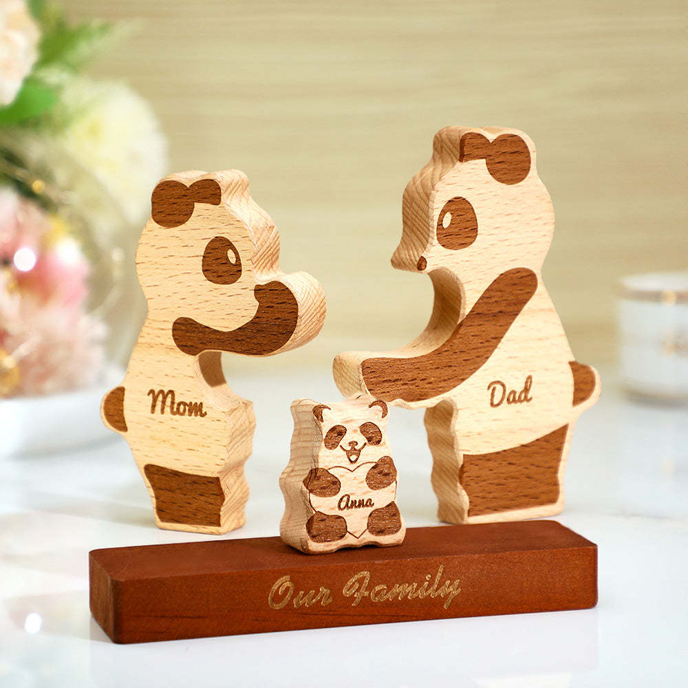 Benutzerdefinierte Namen Holz Pandas Familie Block Puzzle Home Decor Geschenke - FotoPortemonnaie