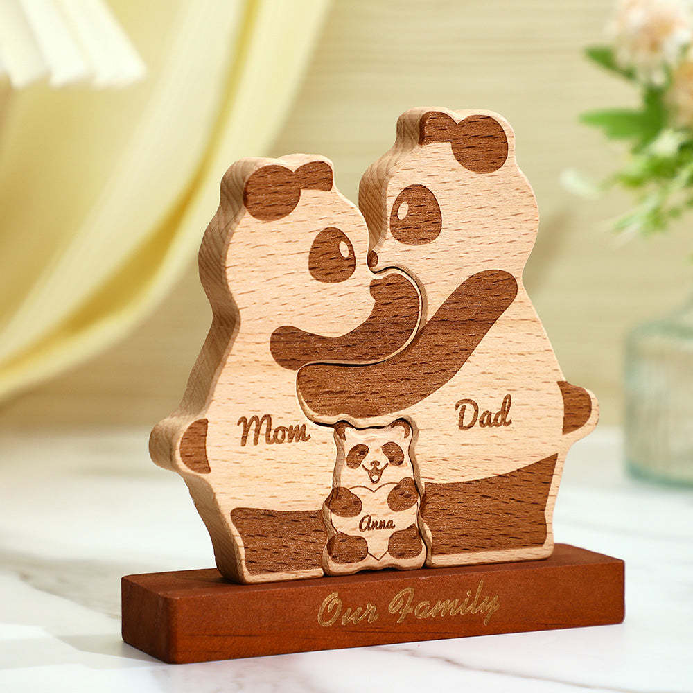 Benutzerdefinierte Namen Holz Pandas Familie Block Puzzle Home Decor Geschenke - FotoPortemonnaie