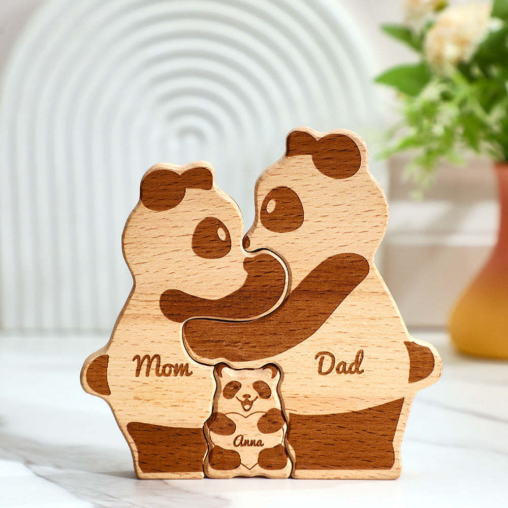 Benutzerdefinierte Namen Holz Pandas Familie Block Puzzle Home Decor Geschenke - FotoPortemonnaie