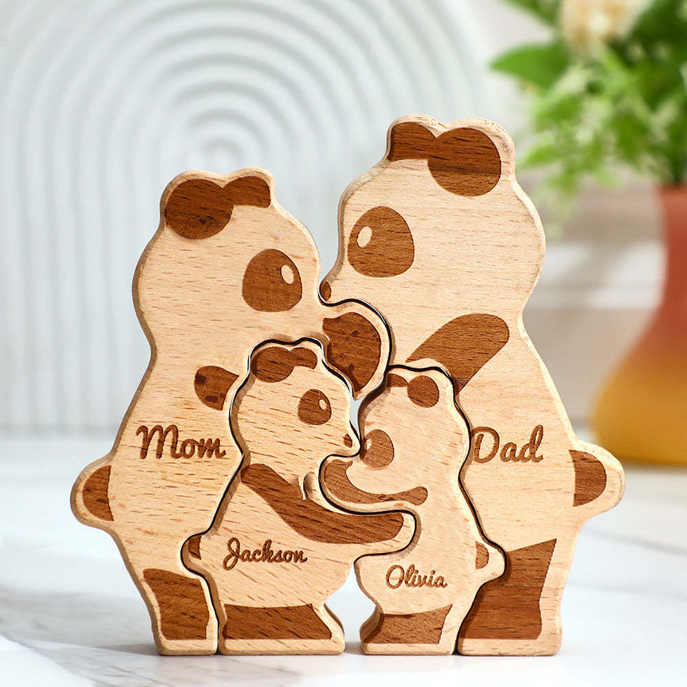 Benutzerdefinierte Namen Holz Pandas Familie Block Puzzle Home Decor Geschenke - FotoPortemonnaie