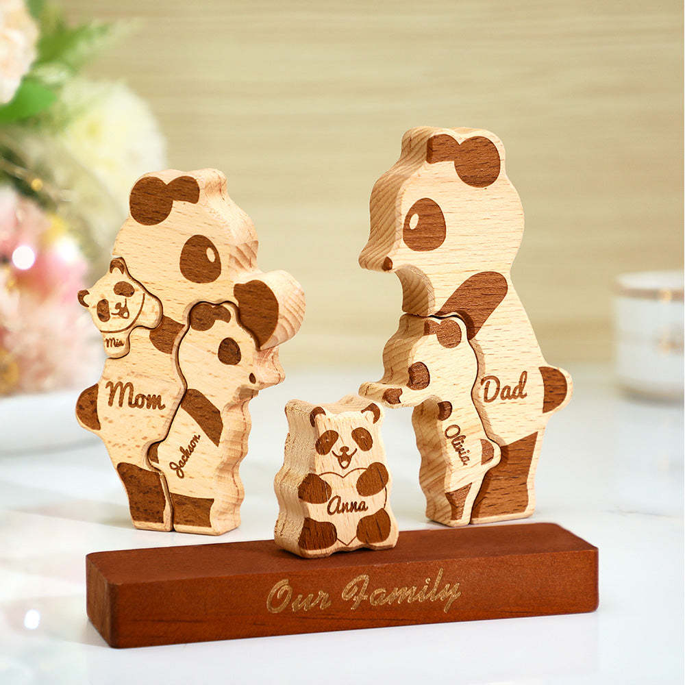 Benutzerdefinierte Namen Holz Pandas Familie Block Puzzle Home Decor Geschenke - FotoPortemonnaie