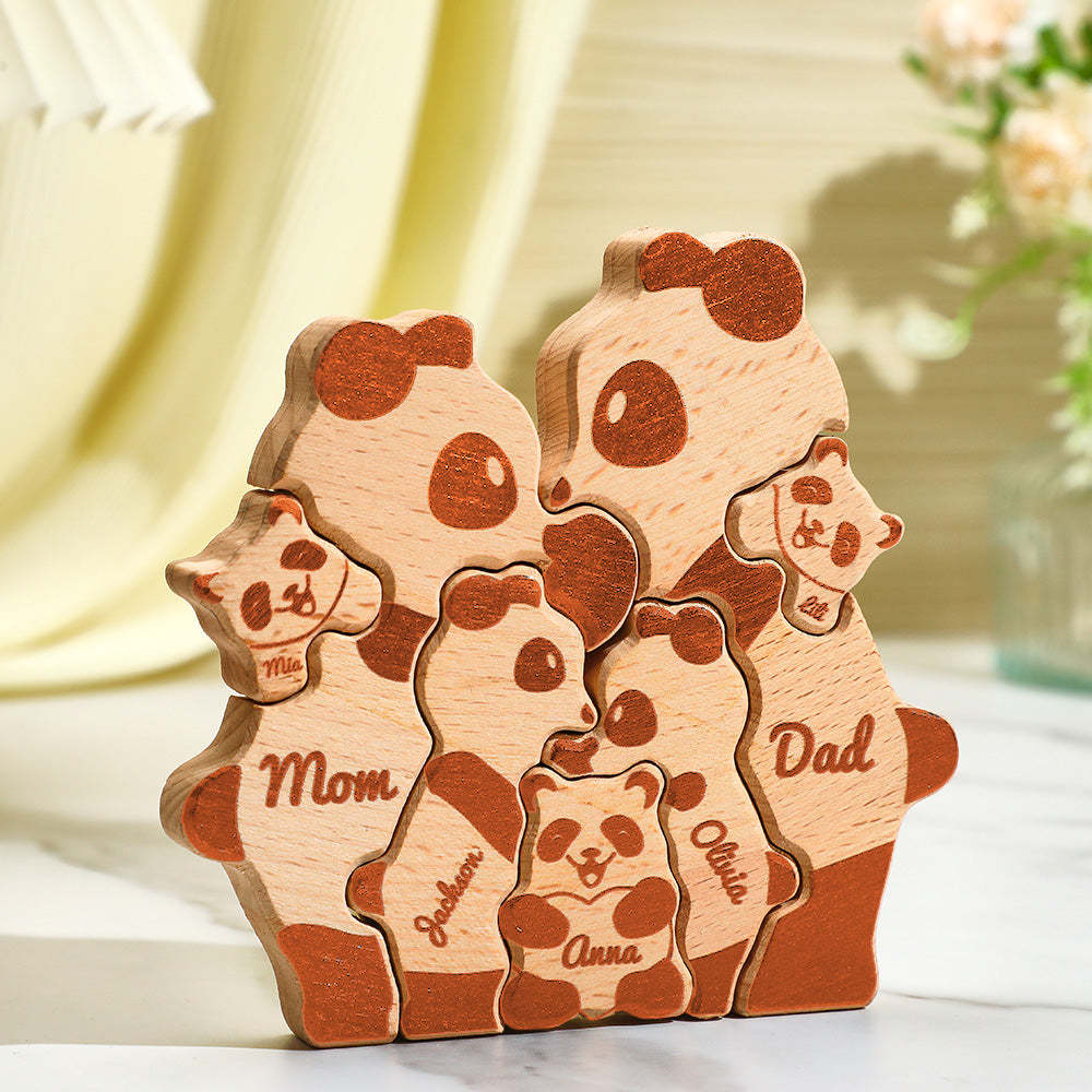 Benutzerdefinierte Namen Holz Pandas Familie Block Puzzle Home Decor Geschenke - FotoPortemonnaie