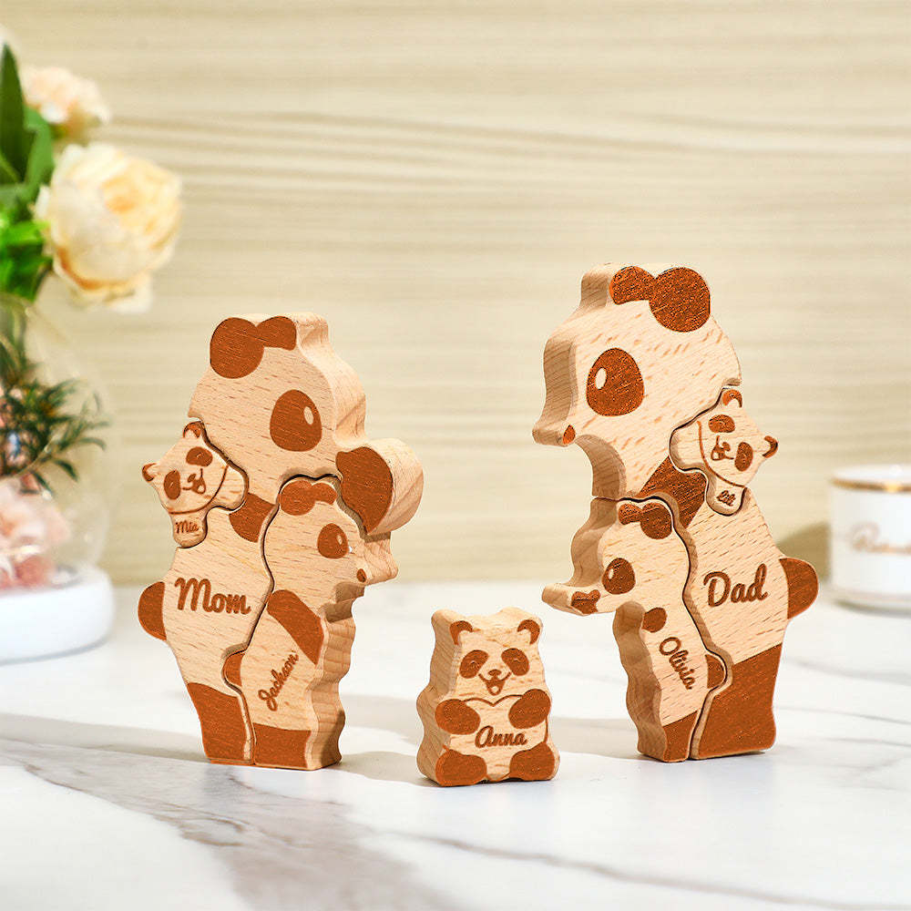 Benutzerdefinierte Namen Holz Pandas Familie Block Puzzle Home Decor Geschenke - FotoPortemonnaie