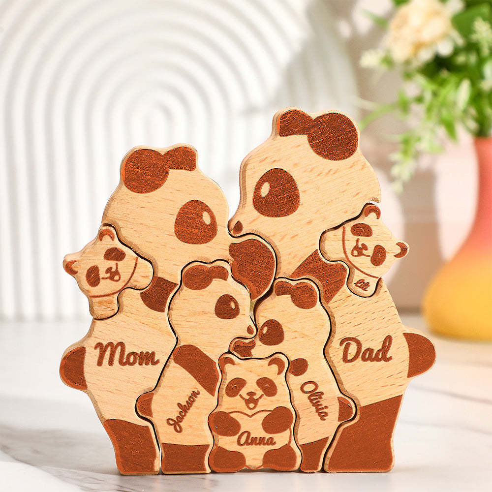 Benutzerdefinierte Namen Holz Pandas Familie Block Puzzle Home Decor Geschenke - FotoPortemonnaie