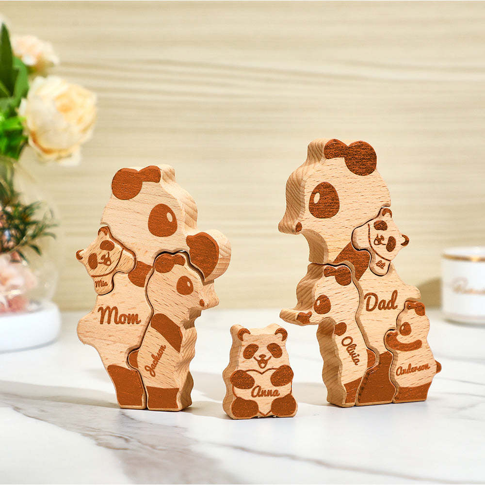 Benutzerdefinierte Namen Holz Pandas Familie Block Puzzle Home Decor Geschenke - FotoPortemonnaie