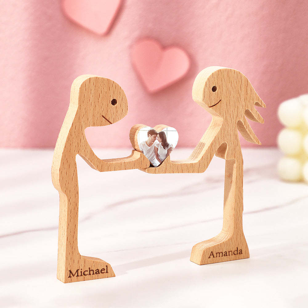 Personalisiertes Hölzernes Stehendes Paar Und Liebesherz-puzzle, Individuelle Valentinstagsgeschenke - FotoPortemonnaie
