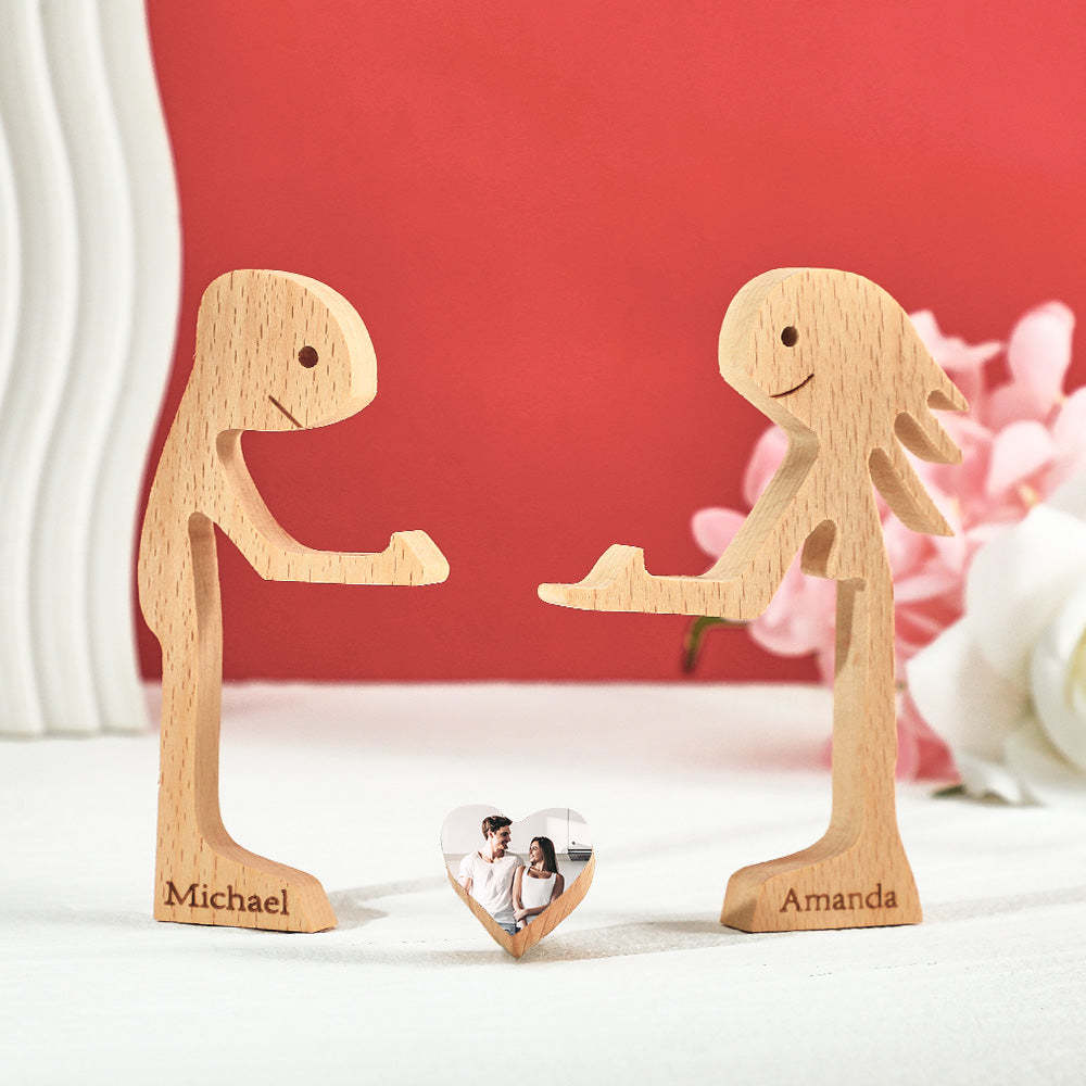 Personalisiertes Hölzernes Stehendes Paar Und Liebesherz-puzzle, Individuelle Valentinstagsgeschenke - FotoPortemonnaie