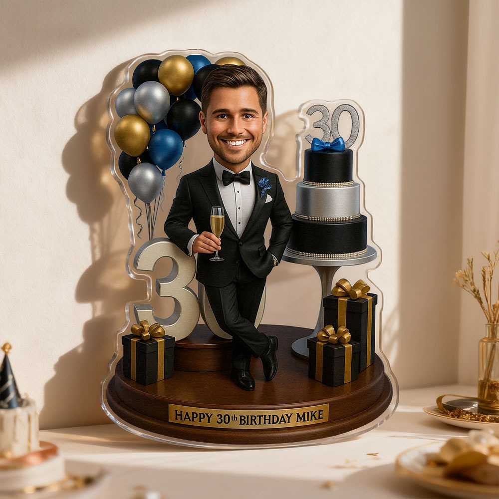 Geburtstagsgeschenk: Personalisierte Foto-karikatur Eines Mannes Als Geschenk Auf Acrylplakette Im 2d- Oder 3d-look - 