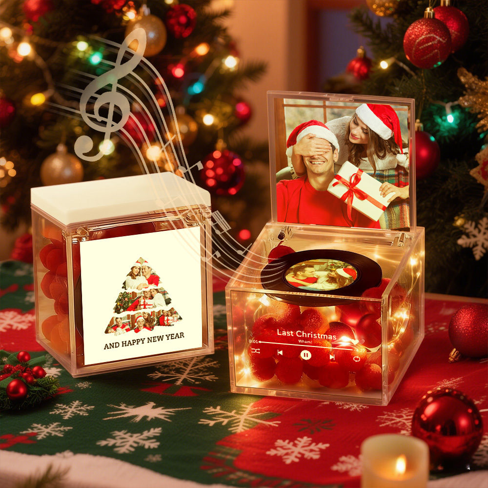 Premium Mini-musikrekorder Mit Automatischem Musikabspieler, Personalisiertem Foto Und Licht, Acrylbox - 