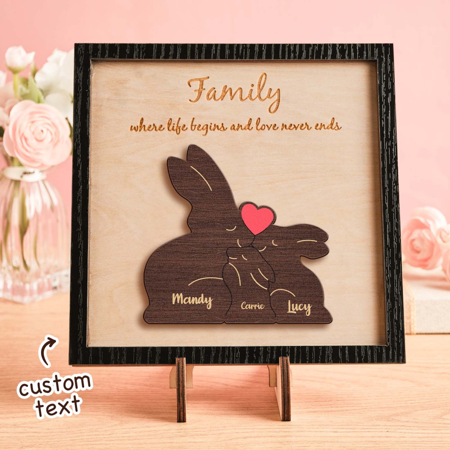 Benutzerdefinierte Name Kaninchen Familie Puzzle Holzrahmen Personalisierte Holz Home Dekorationen Muttertagsgeschenk -