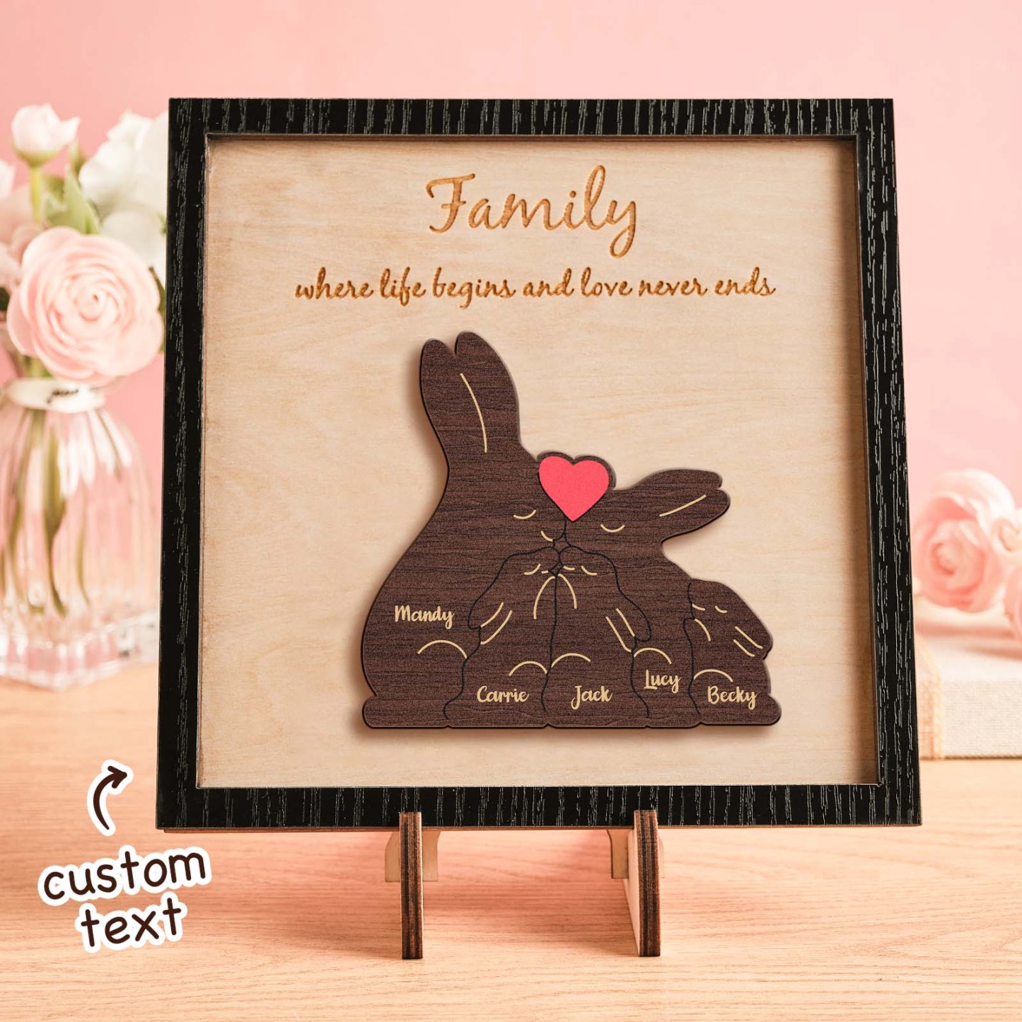 Benutzerdefinierte Name Kaninchen Familie Puzzle Holzrahmen Personalisierte Holz Home Dekorationen Muttertagsgeschenk -
