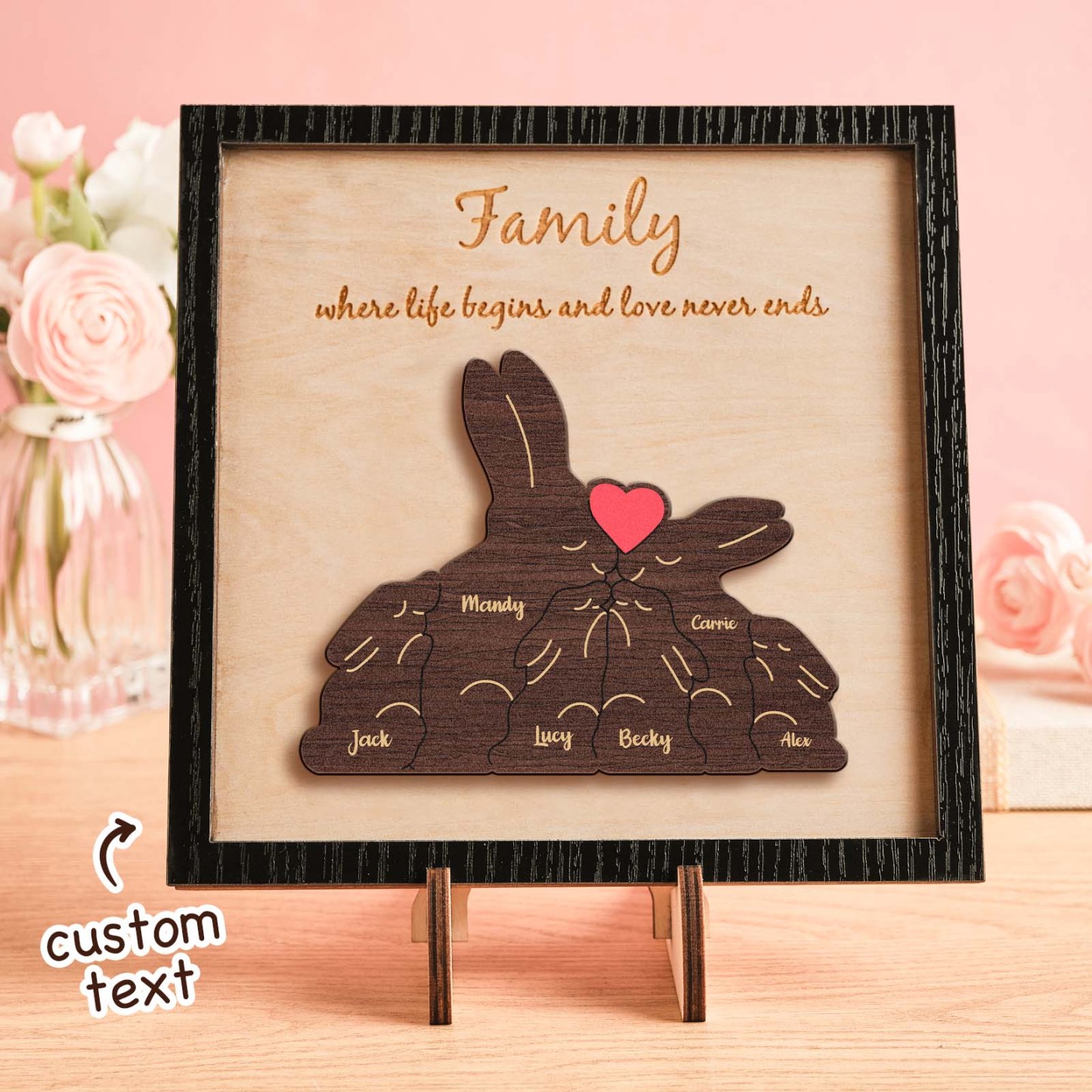 Benutzerdefinierte Name Kaninchen Familie Puzzle Holzrahmen Personalisierte Holz Home Dekorationen Muttertagsgeschenk -