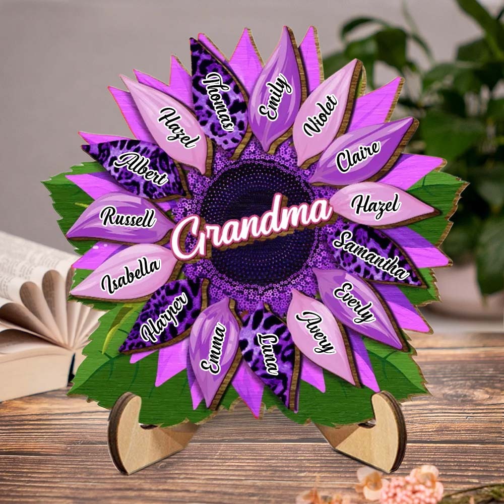 Nana, Mama, Tante Sonnenblume – Geburtstag, Liebevolles Geschenk Für Mama, Oma, Familien-heimdekoration, Personalisierte 2-lagige Holztafel Mit Ständer -