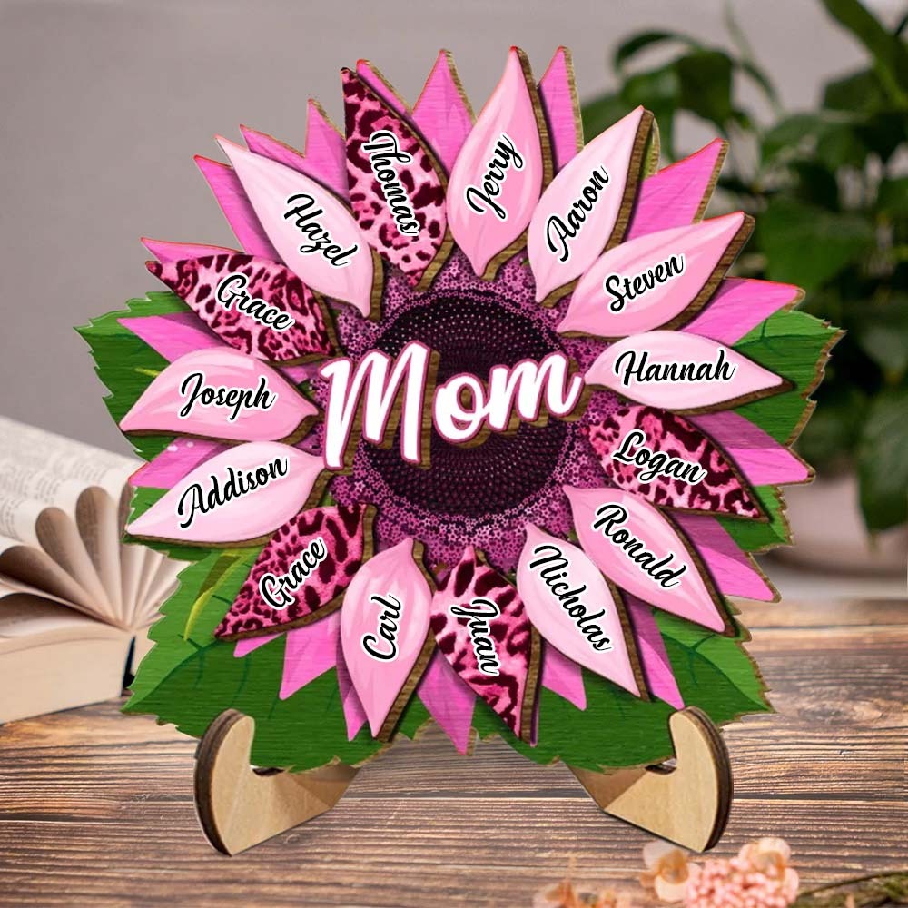 Nana, Mama, Tante Sonnenblume – Geburtstag, Liebevolles Geschenk Für Mama, Oma, Familien-heimdekoration, Personalisierte 2-lagige Holztafel Mit Ständer -
