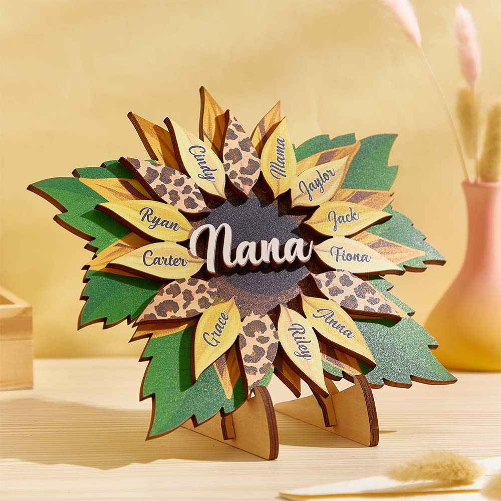 Nana, Mama, Tante Sonnenblume – Geburtstag, Liebevolles Geschenk Für Mama, Oma, Familien-heimdekoration, Personalisierte 2-lagige Holztafel Mit Ständer -