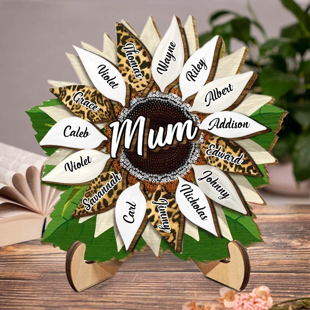 Nana, Mama, Tante Sonnenblume – Geburtstag, Liebevolles Geschenk Für Mama, Oma, Familien-heimdekoration, Personalisierte 2-lagige Holztafel Mit Ständer -