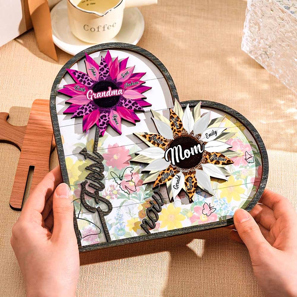 Personalisiertes Namensschild Aus Holz, Herz, Sonnenblume, Geschenke Für Mama, Oma, Familie, Heimdekoration -