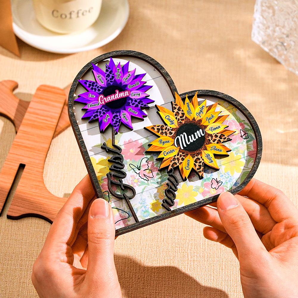 Personalisiertes Namensschild Aus Holz, Herz, Sonnenblume, Geschenke Für Mama, Oma, Familie, Heimdekoration -