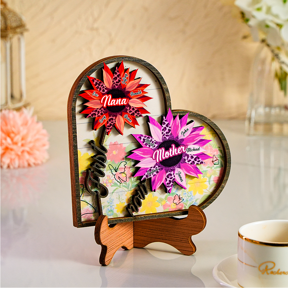 Personalisiertes Namensschild Aus Holz, Herz, Sonnenblume, Geschenke Für Mama, Oma, Familie, Heimdekoration -