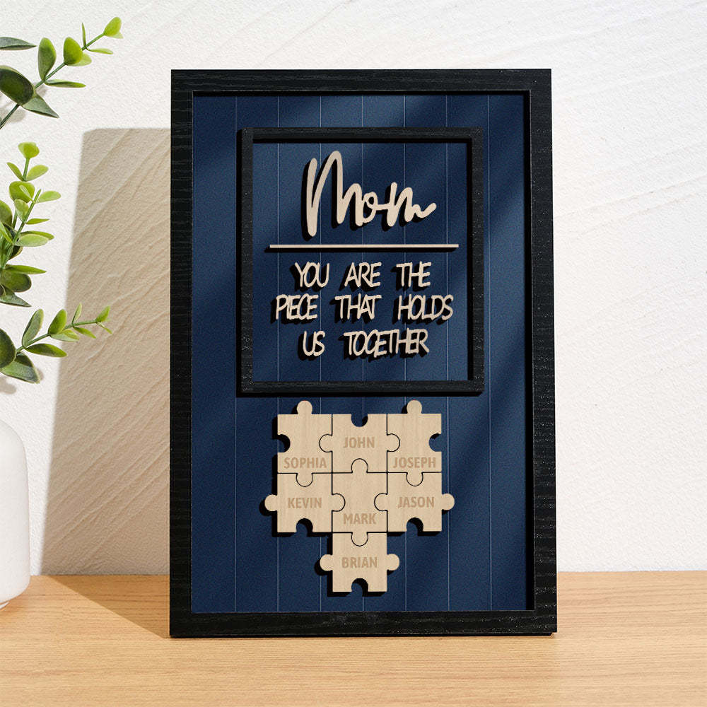 Personalisiertes Namens-mom-puzzle-holzrahmenschild „du Bist Das Stück, Das Uns Zusammenhält". -