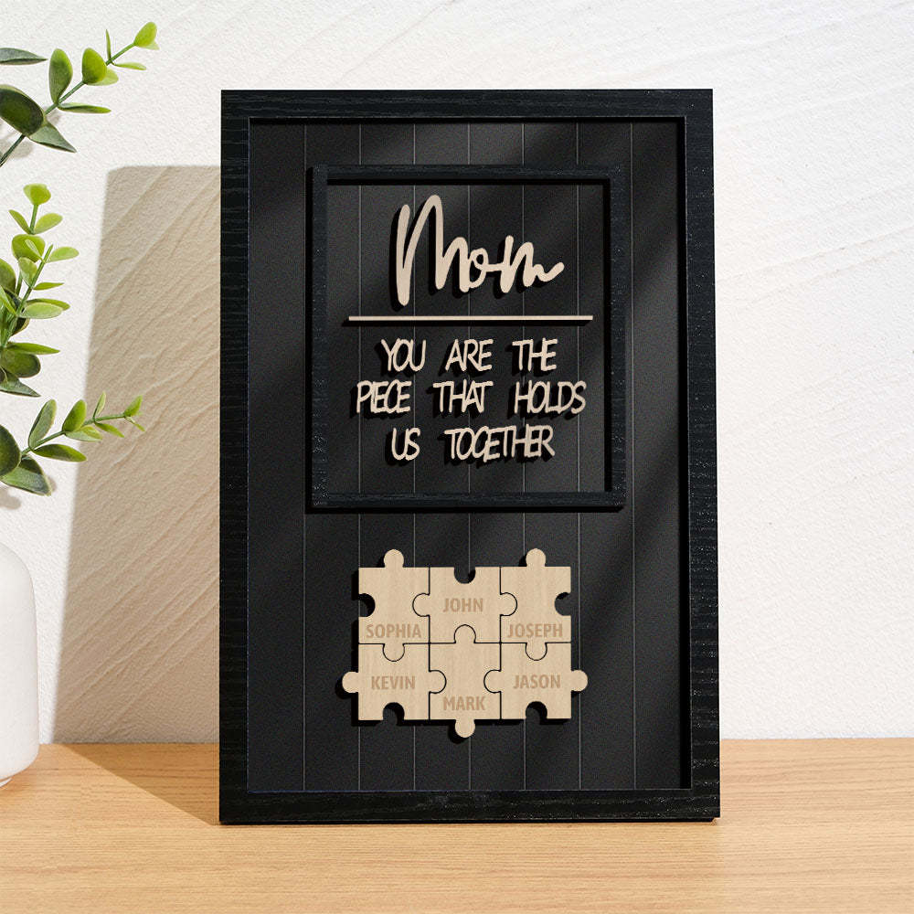 Personalisiertes Namens-mom-puzzle-holzrahmenschild „du Bist Das Stück, Das Uns Zusammenhält". -