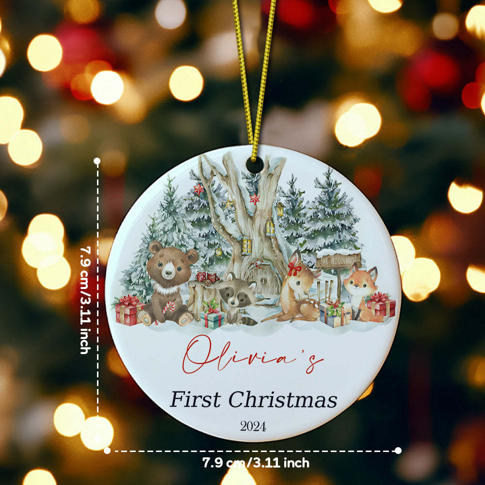 Personalisiertes Süßes Tier-keramik-ornament Mit Namen, Erstes Weihnachtsgeschenk Für Babys - FotoPortemonnaie