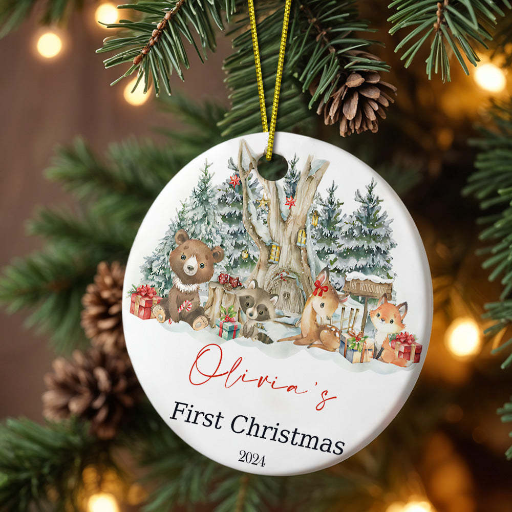 Personalisiertes Süßes Tier-keramik-ornament Mit Namen, Erstes Weihnachtsgeschenk Für Babys - FotoPortemonnaie