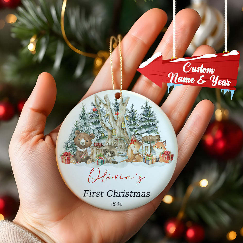 Personalisiertes Süßes Tier-keramik-ornament Mit Namen, Erstes Weihnachtsgeschenk Für Babys - FotoPortemonnaie