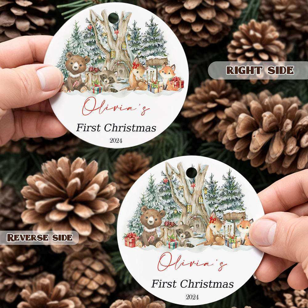 Personalisiertes Süßes Tier-keramik-ornament Mit Namen, Erstes Weihnachtsgeschenk Für Babys - FotoPortemonnaie