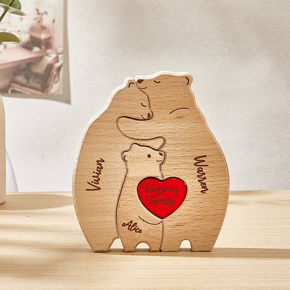 Personalisierte Holz-umarmungsbären, Individuelle Namen Von Familienmitgliedern, Puzzle, Heimdekoration, Geschenke - FotoPortemonnaie