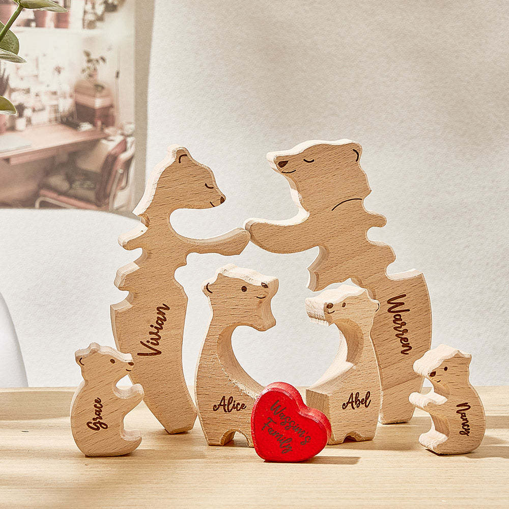 Personalisierte Holz-umarmungsbären, Individuelle Namen Von Familienmitgliedern, Puzzle, Heimdekoration, Geschenke - FotoPortemonnaie