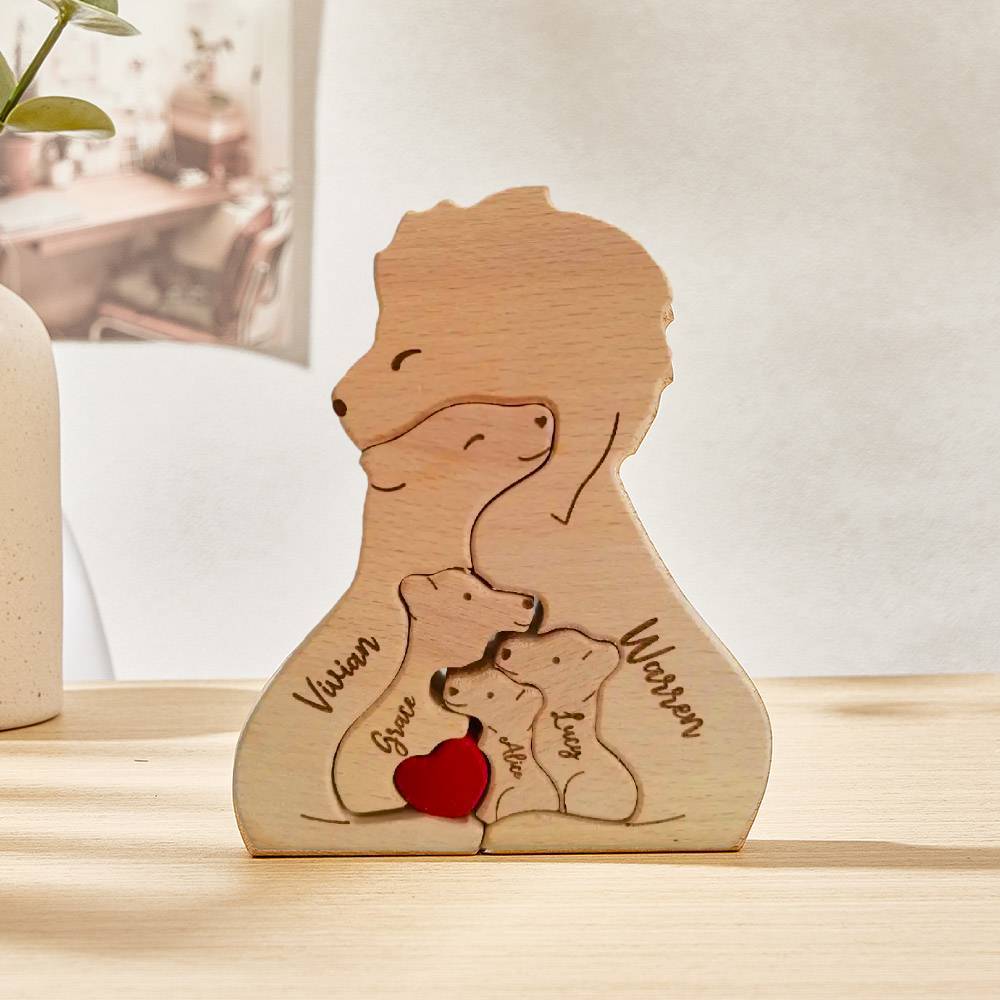 Personalisierte Holzlöwen, Individuelle Familienmitgliedernamen, Puzzle, Heimdekoration, Geschenke - FotoPortemonnaie