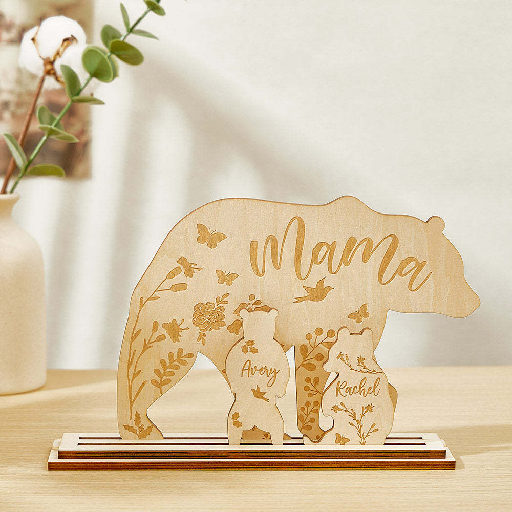 Personalisierter Mama Bär Mit Jungtieren, Holz-schreibtischdekoration, Geschenk Für Mama - FotoPortemonnaie