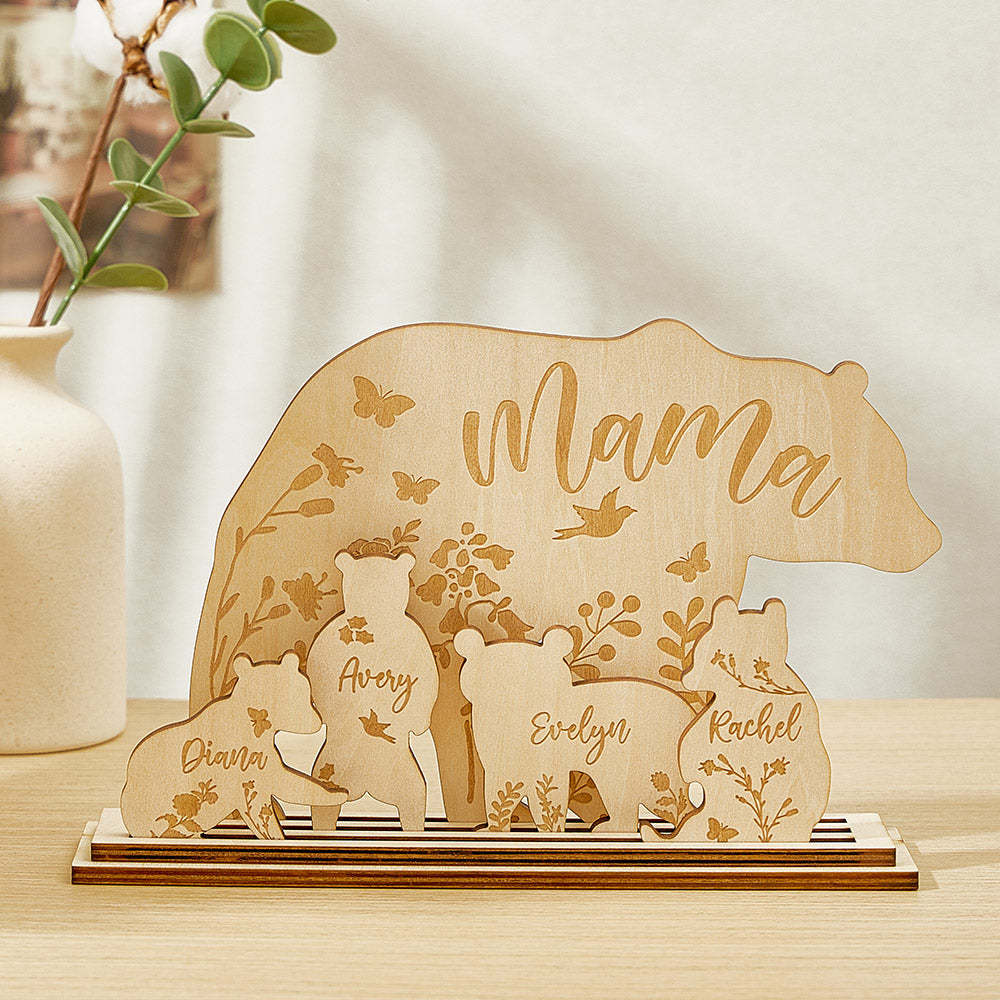 Personalisierter Mama Bär Mit Jungtieren, Holz-schreibtischdekoration, Geschenk Für Mama - FotoPortemonnaie